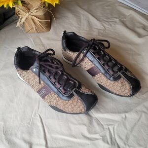 Coach Signature Brown and Black Lace-Up Sneakers